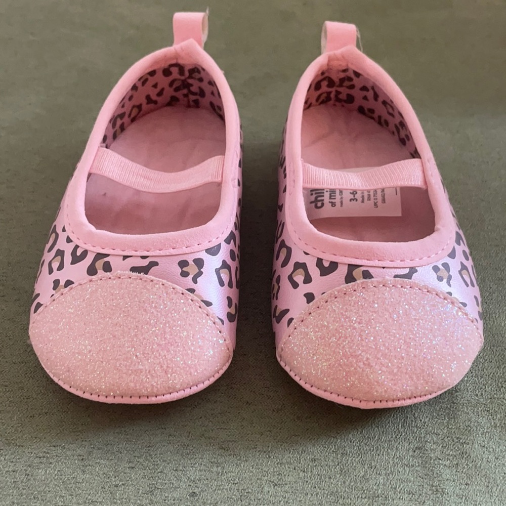 Pink leopard glitter slippers baby girl 3-6m